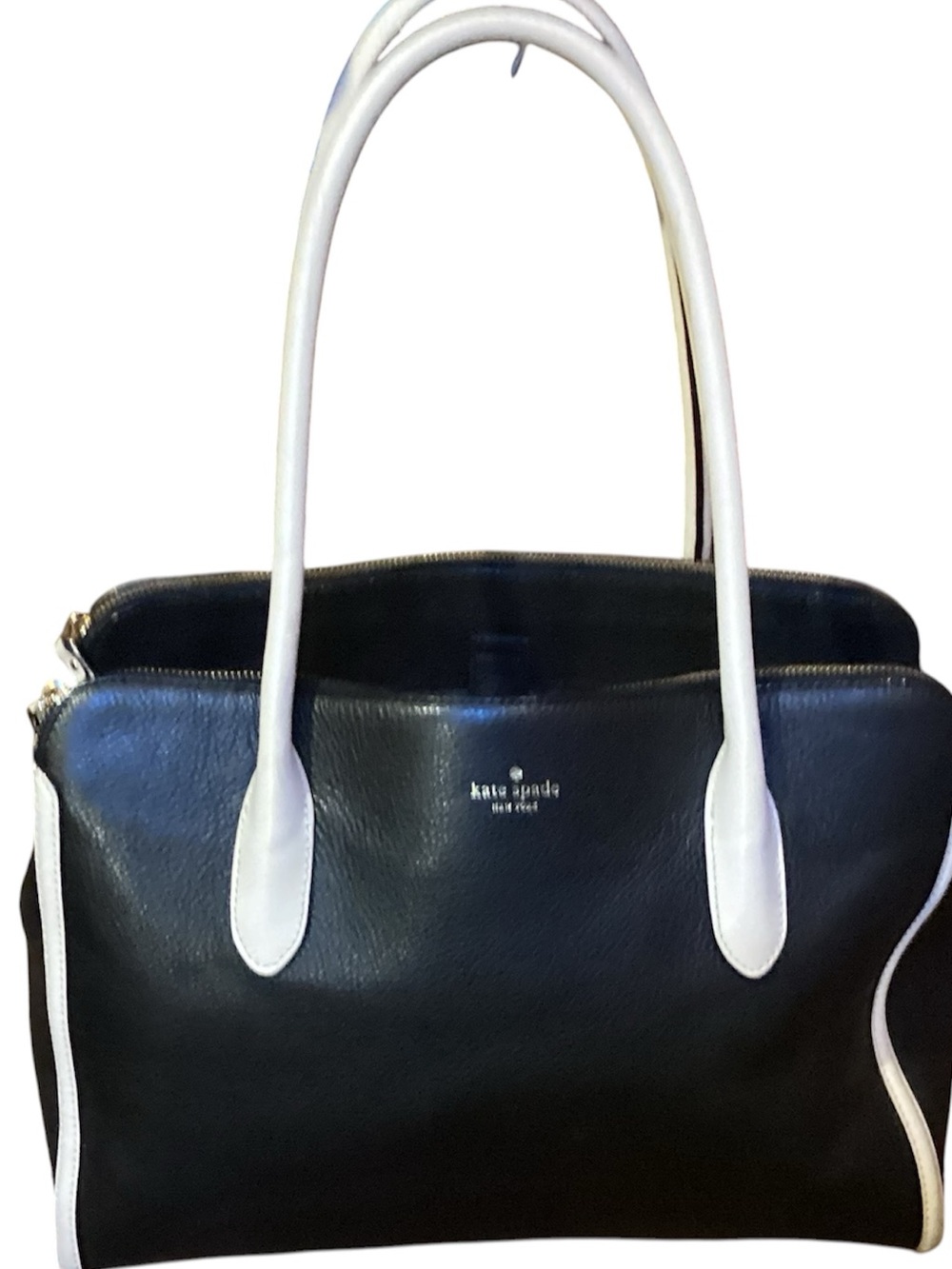 Kate Spade Black and White Leather Double-Handle Tote